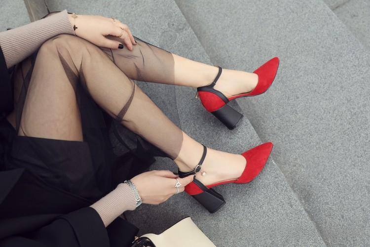 Women's Suede Pointed-Toe High-Heel Pumps with Buckle