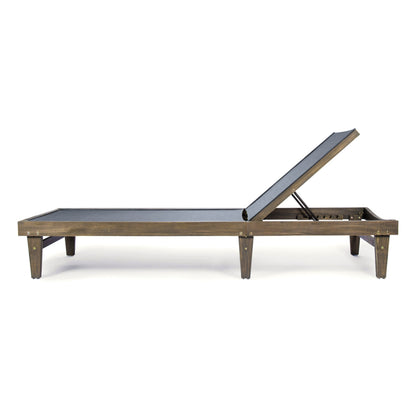 Outdoor Acacia Wood Chaise Lounge Gray Mesh 78.25x24
