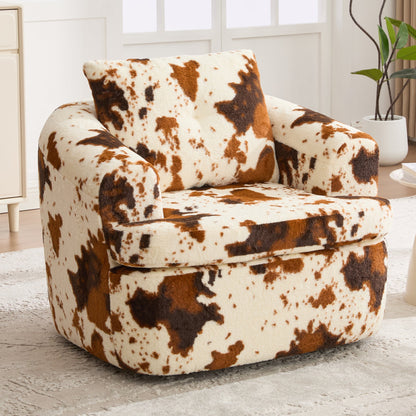 Swivel Accent Chair 360 Degree Faux Fur Beige Dual-Layer Cushion 36.6x36.5 In
