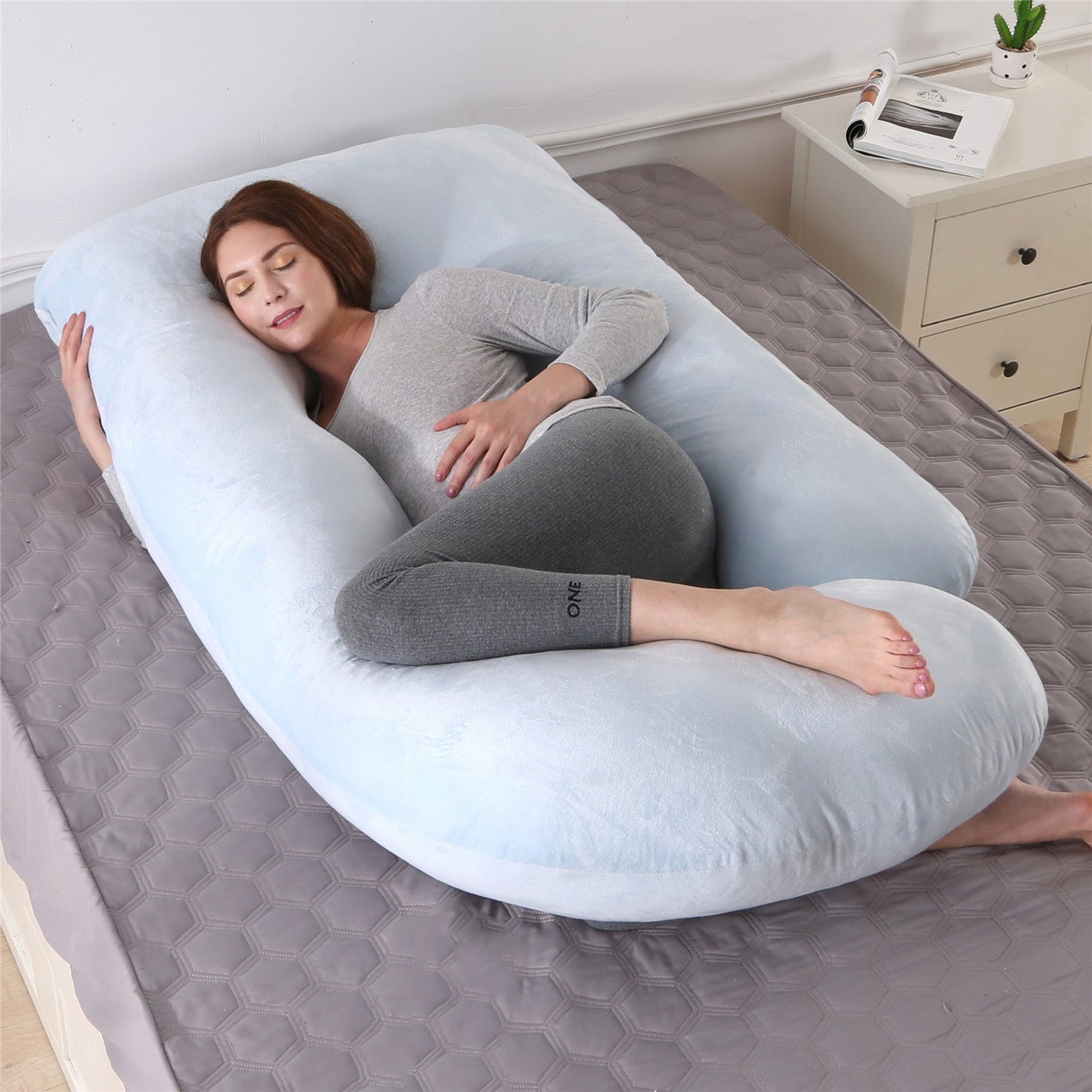 Pillow Lying On The Side With Detachable Crystal Velvet G-shaped Waist Pillow