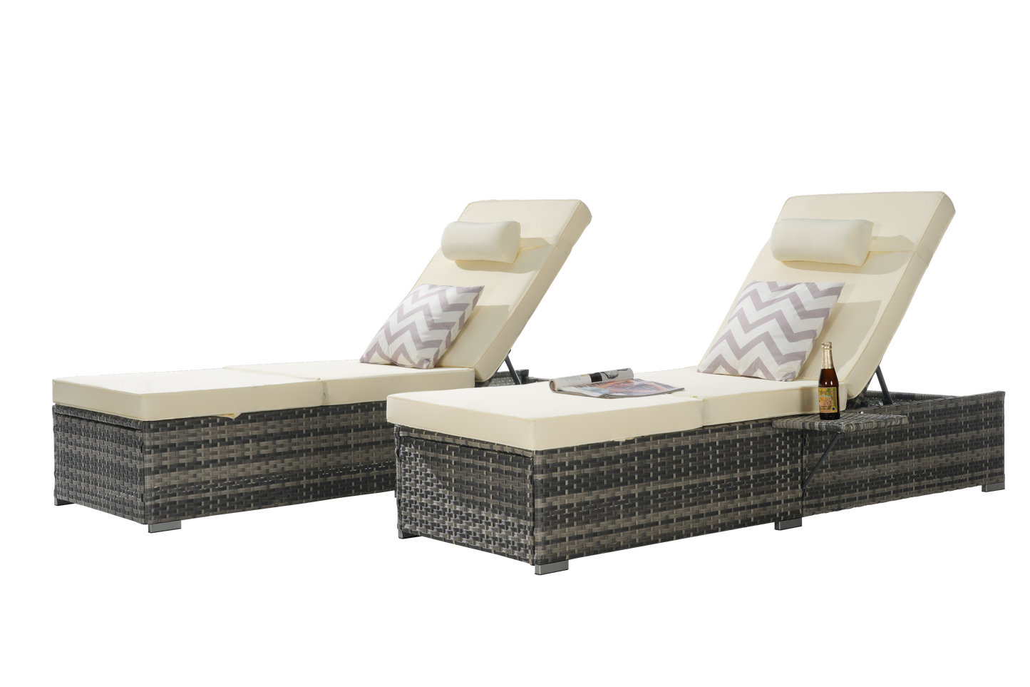 Outdoor Chaise Lounge Set PE Rattan 2 Piece Beige