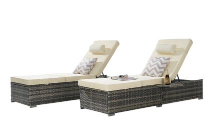 Outdoor Chaise Lounge Set PE Rattan 2 Piece Beige