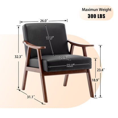 Mid-Century Wingback Accent Chair Black PU Leather 26x31x32