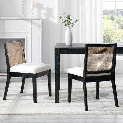 Black Rattan Dining Chairs Four Pack Sherpa Upholstered