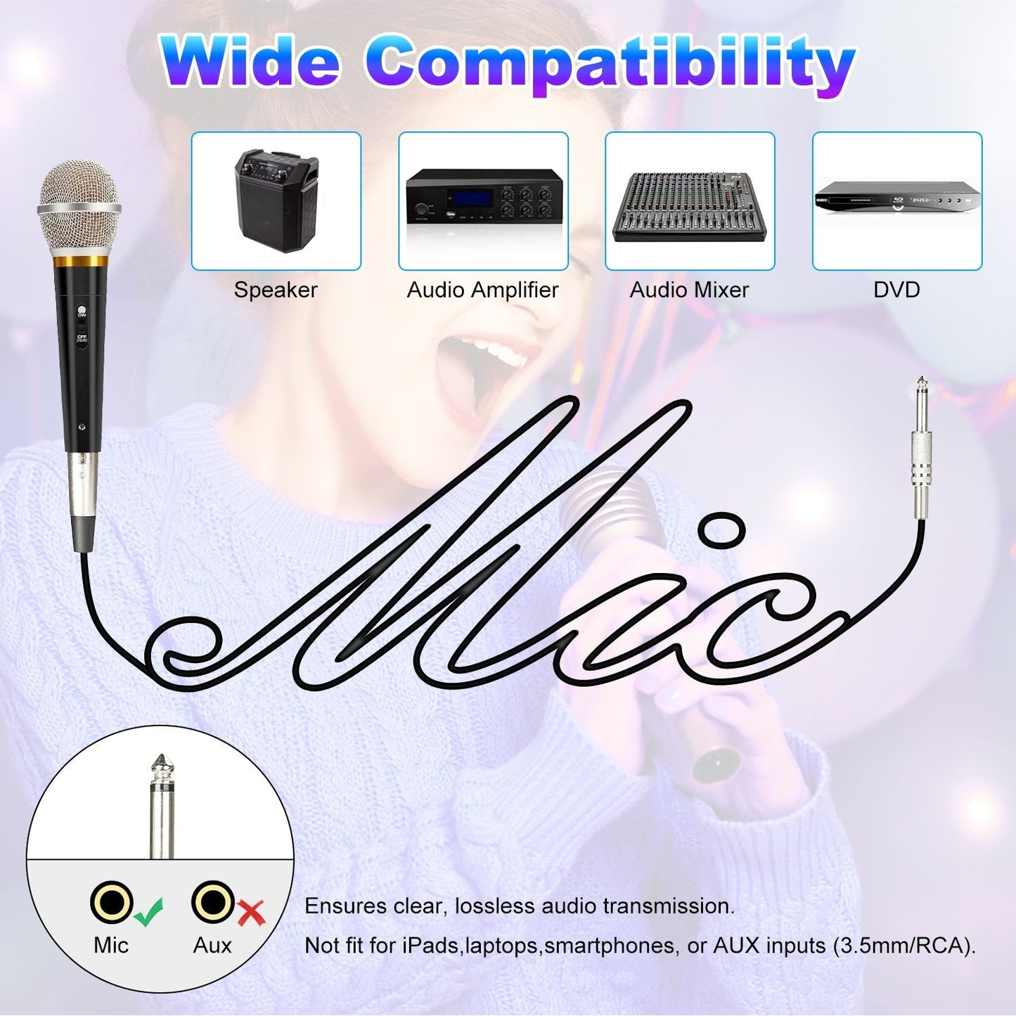 Handheld Wired Dynamic Microphone | XLR Vocal Mic with Switch & 13ft Cable