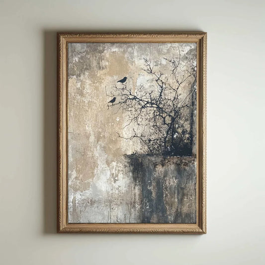 Tranquil Wabi‑Sabi Bird Wall Art – Textured Nature Print