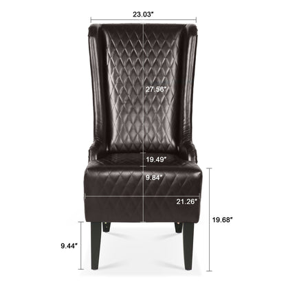 Accent Chair Wingback PU Leather Dark Brown High-Back Birch Legs 220 LB