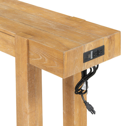 Rustic Console Table, Hidden Drawer, Side Power Outlet, Entryway Table, Natural