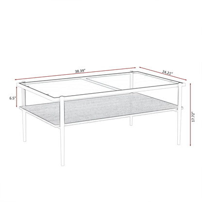 Rectangle Coffee Table With Tempered Glass Top And Legs, Modern Table For Living Room