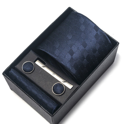 Men's Jacquard Necktie Set with Pocket Square and Cufflinks