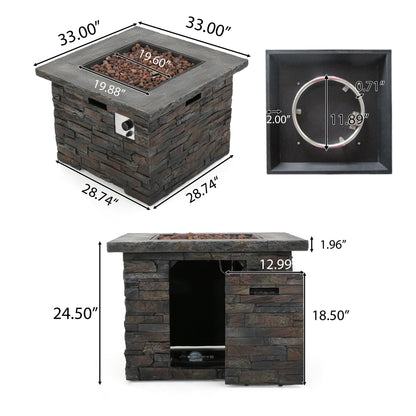33 in Square MGO Fire Pit 40,000 BTU, Stone Gray Finish with Built-In Tank Space