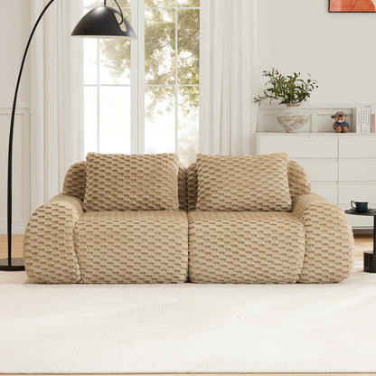 Sectional Sofa Modular Flannelette Camel 2 Seat Curved Footrest