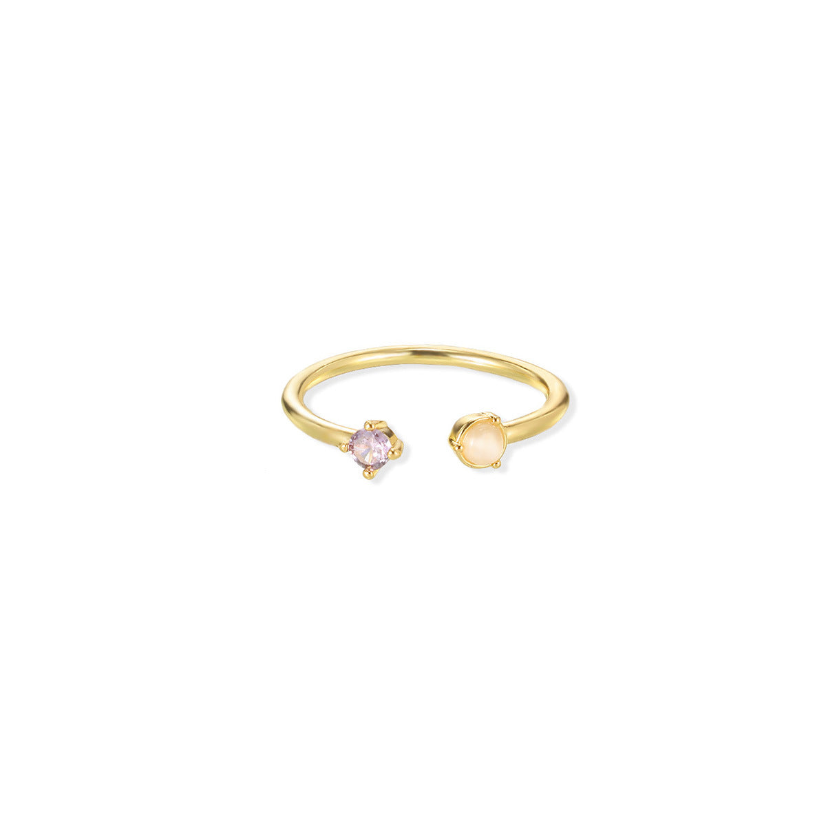 European And American Light-luxury 2-color Birthstone Peach-heart Zircon Stainless Steel 18K Gold-plated Womens Ring