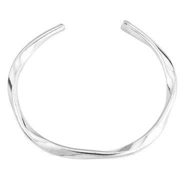 Mobius Irregular Geometric Open Cuff Bangle Set For Women, Broken Silver Stackable Bracelets, Minimal European Fashion Jewelry