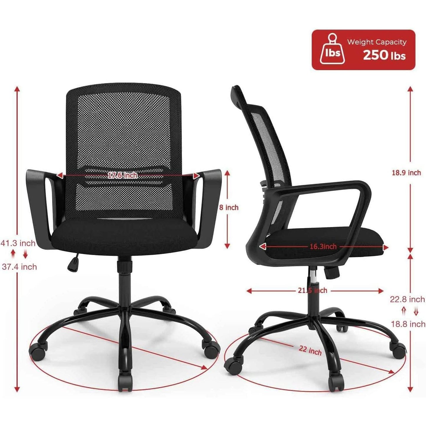Black Ergonomic Mesh Office Chair With Armrests And Wheels