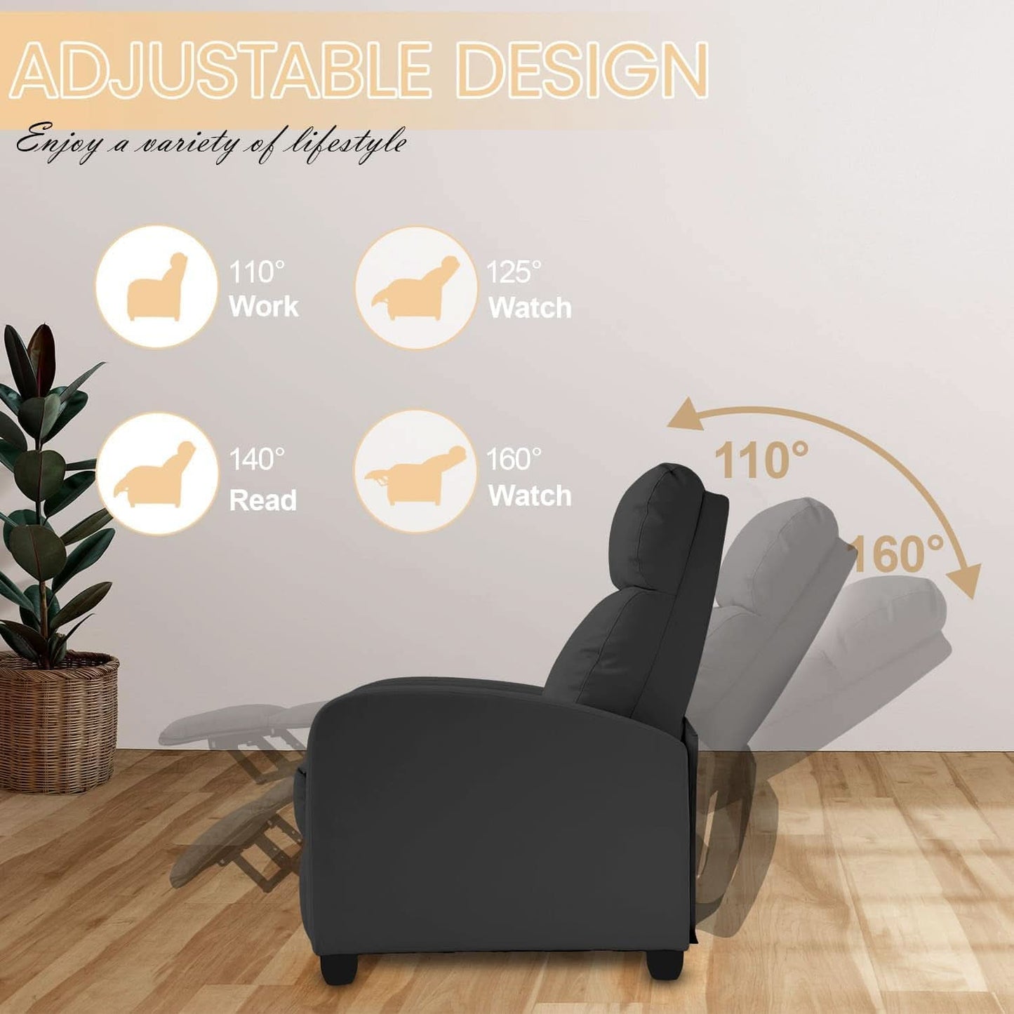 Massage Recliner Chair With Footrest Black PU Leather