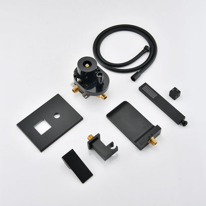 Modern Style Matte Black Wall Mount Tub Filler Bathtub Faucet Shower Set
