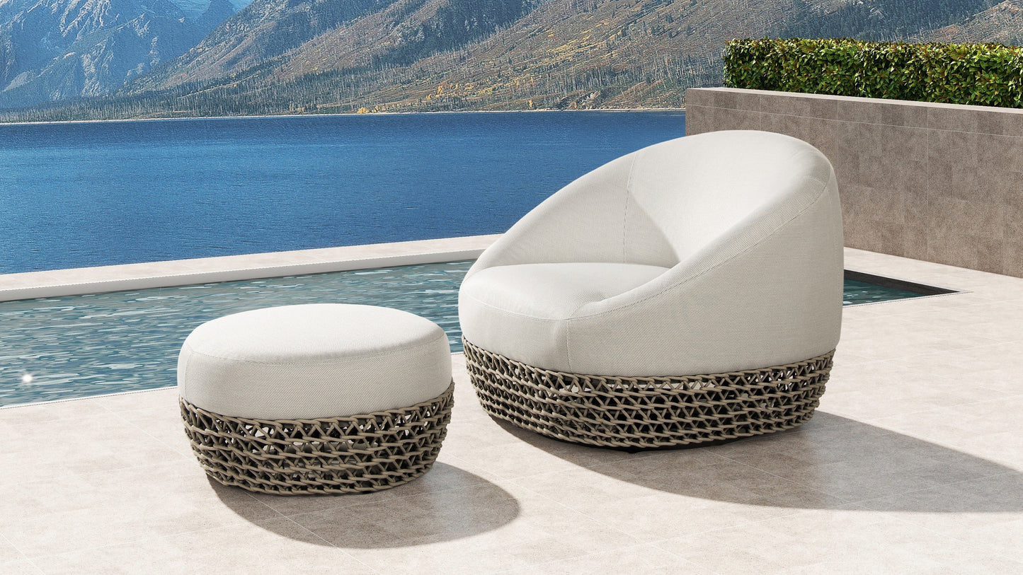 Outdoor Ottoman Round Beige 25in Footrest