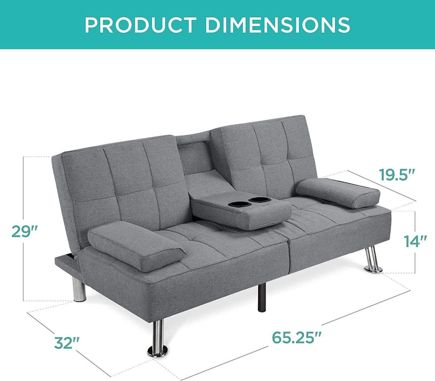 Gray Linen Modern Folding Futon Sofa Bed With Armrests