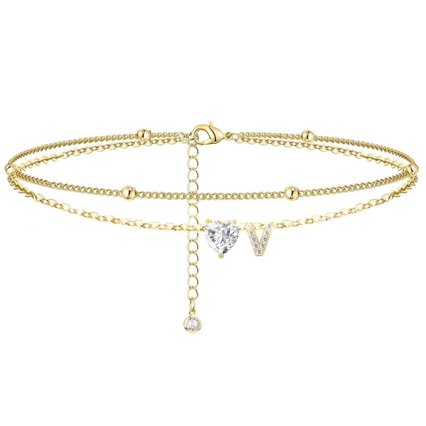 Womens Adjustable Delicate Versatile Double-layer Anklet Set