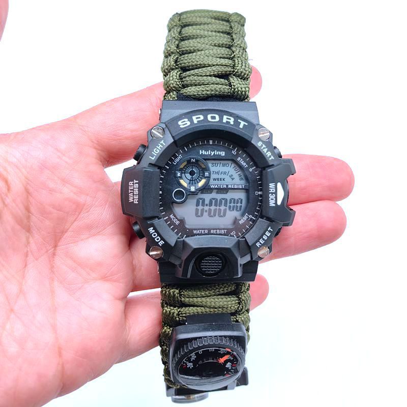 Multifunctional Outdoor Survival Paracord Adjustable Waterproof Watch For Camping