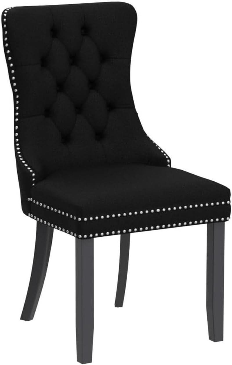 Velvet Dining Chairs Black Tufted Upholstered Set 4