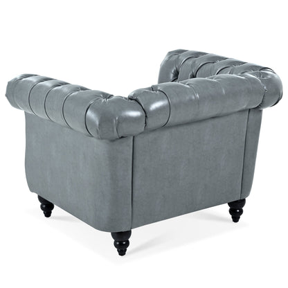 Accent Chair Contemporary PU Leather Gray Birch Legs 39x32x28 In 220 LB