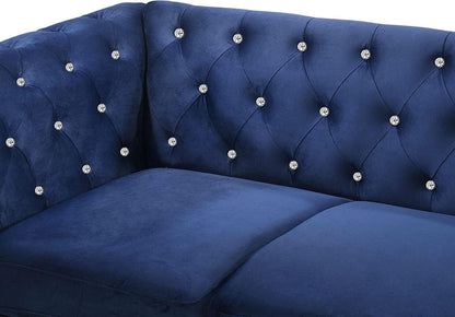 Royal Blue Crystal Tufted Velvet Sofa and Loveseat Set