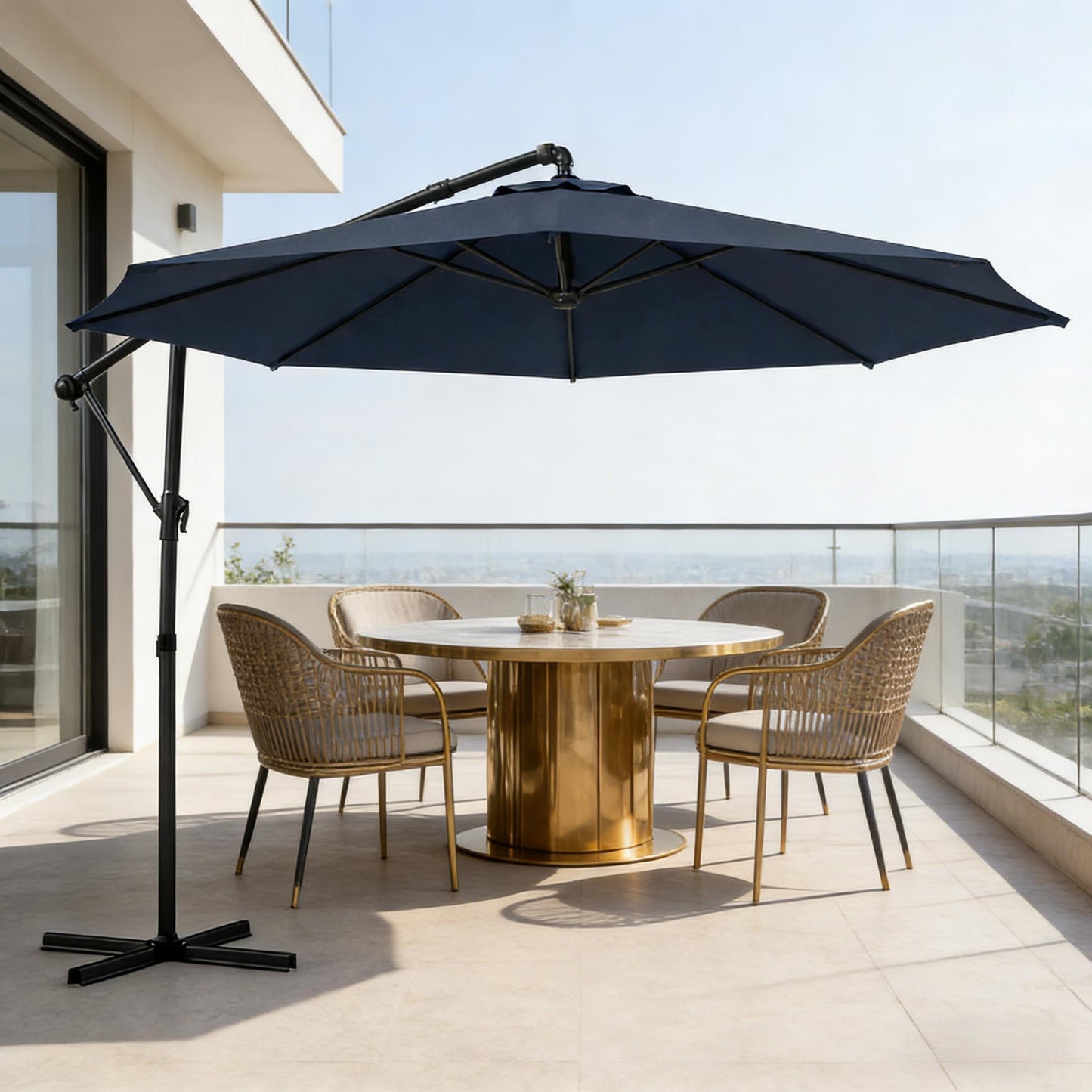 Patio Umbrella Cantilever Navy Blue 10ft Square 360 Degree Rotation