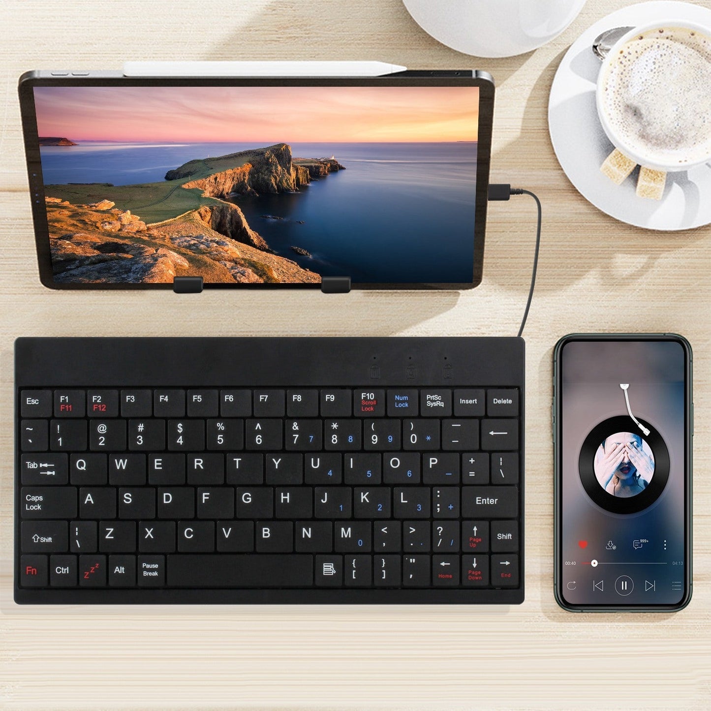 80 Keys Wired Keyboard Mini USB Connector Keyboard Portable Durable Keyboard w/ Carry Bag Tablet Stand for Android Window Tablet