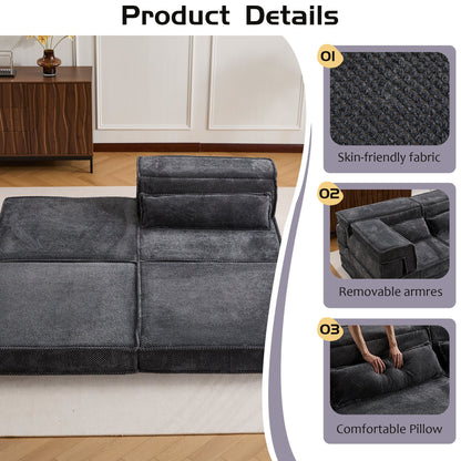 Sofa Convertible Modular Circle Fleece Dark Gray 1 Seat 79 In Ottoman