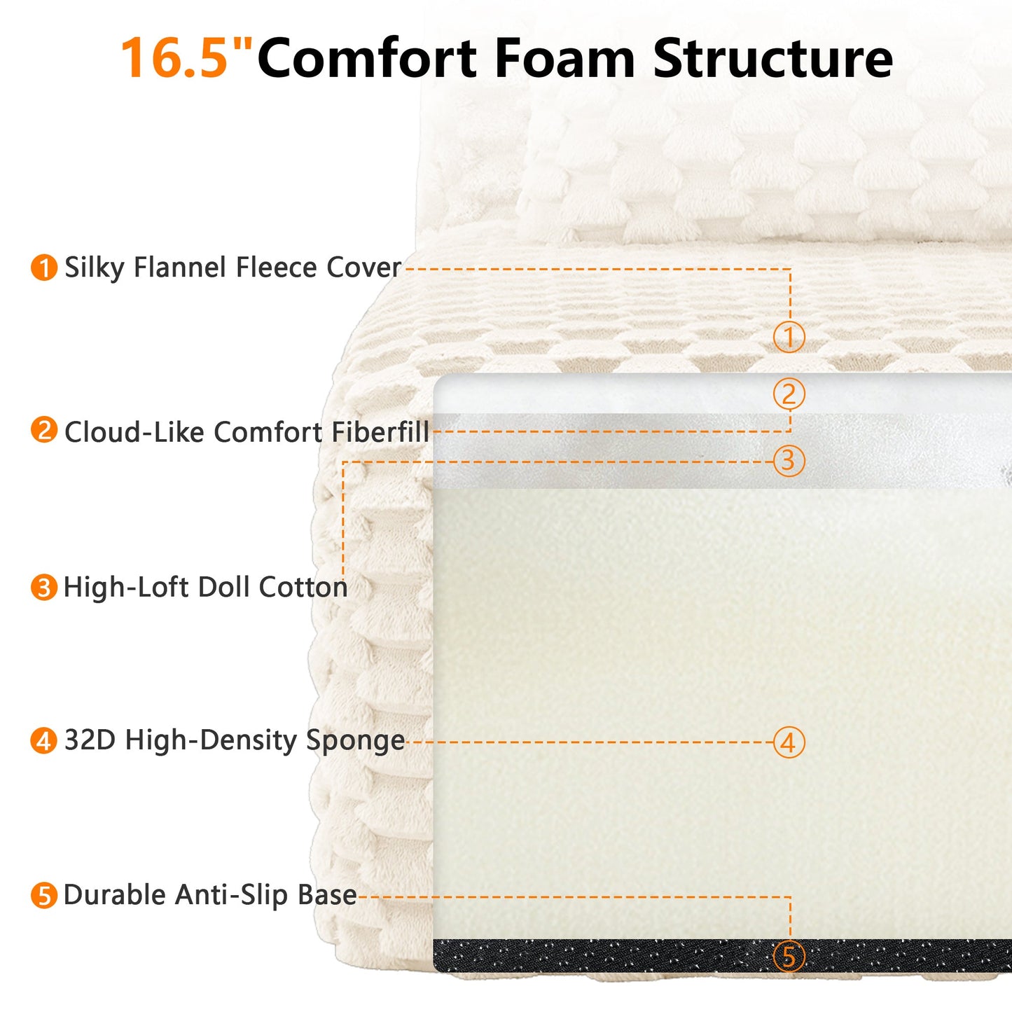 Sectional loveseat L-Shape Flannelette Cream 2 Seat with Ottoman 82 In
