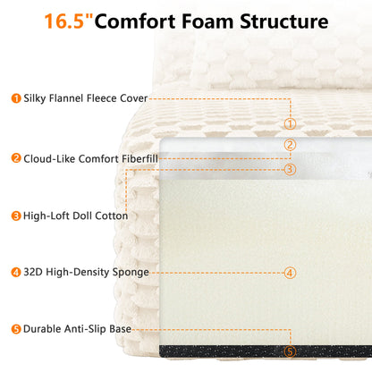 Sectional Sofa Modular Flannelette Cream Deep Seat 2 Seat No Assembly