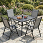 5 Piece Outdoor Dining Set Black Metal Square Table 4 Folding Chairs