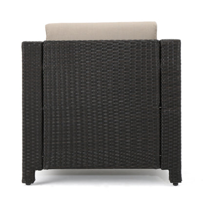 Outdoor Patio Set PE Rattan Dark Brown 4 Piece Loveseat Chairs Coffee Table