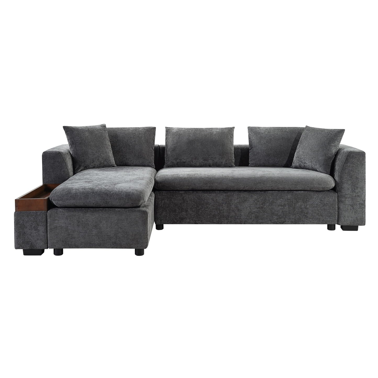 Modern L Shaped Sectional Sofa With Upholstery And Wooden Storage