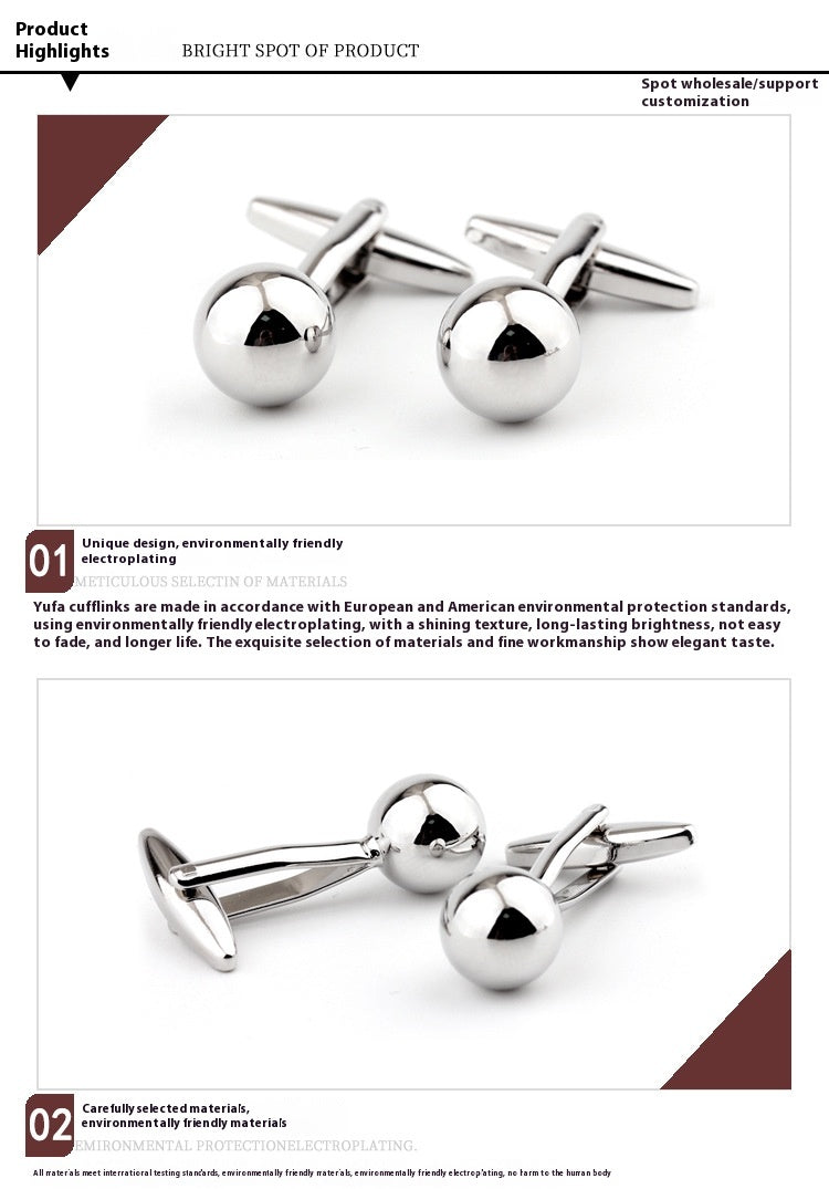 Silver Steel Ball Shape Metal Cufflinks French Shirt Men's Cufflink