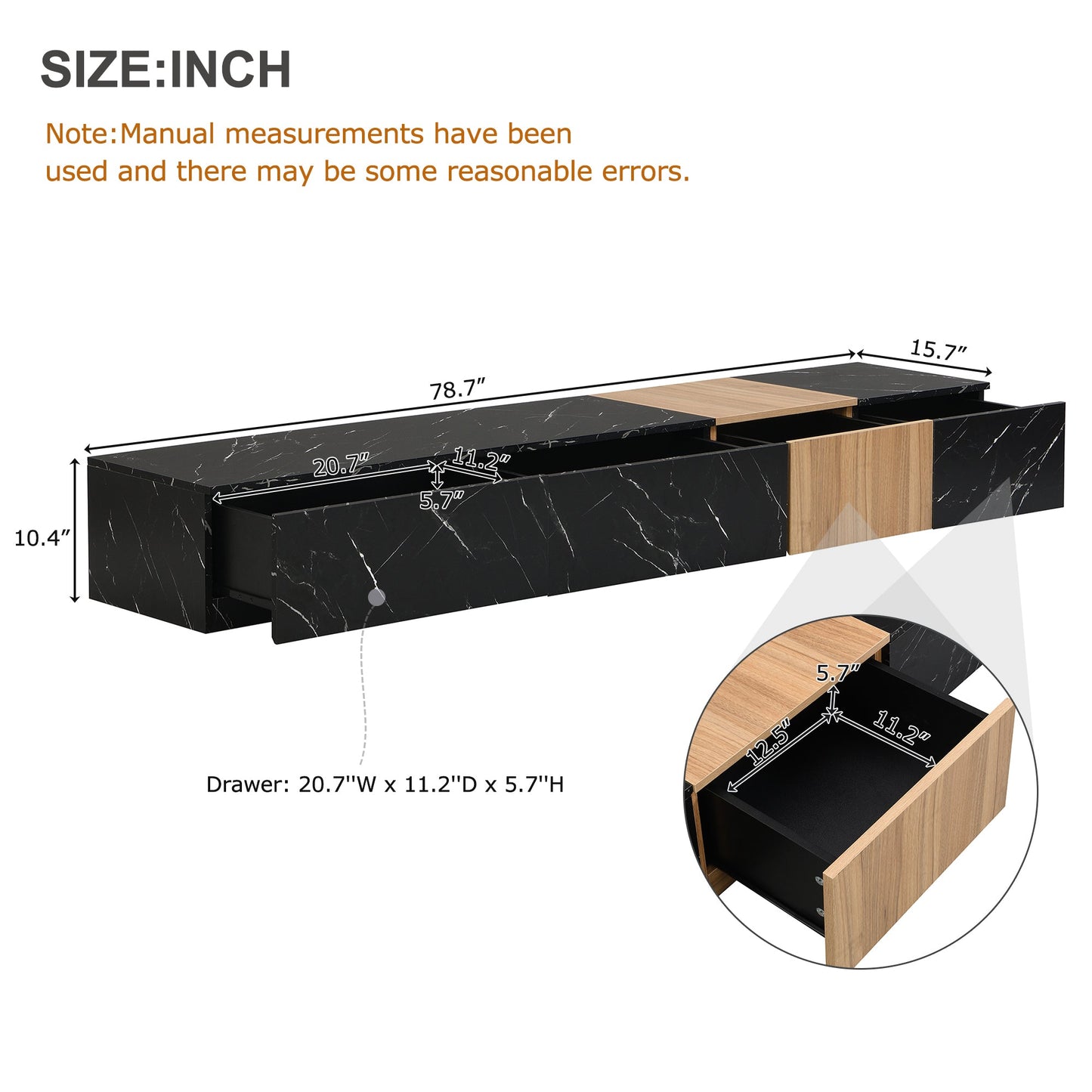 TV Stand Faux Marble Walnut Particle Board 4-Drawer Fits 88 In TV 78.7 In