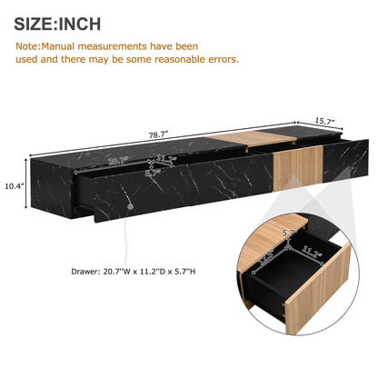 TV Stand Faux Marble Walnut Particle Board 4-Drawer Fits 88 In TV 78.7 In