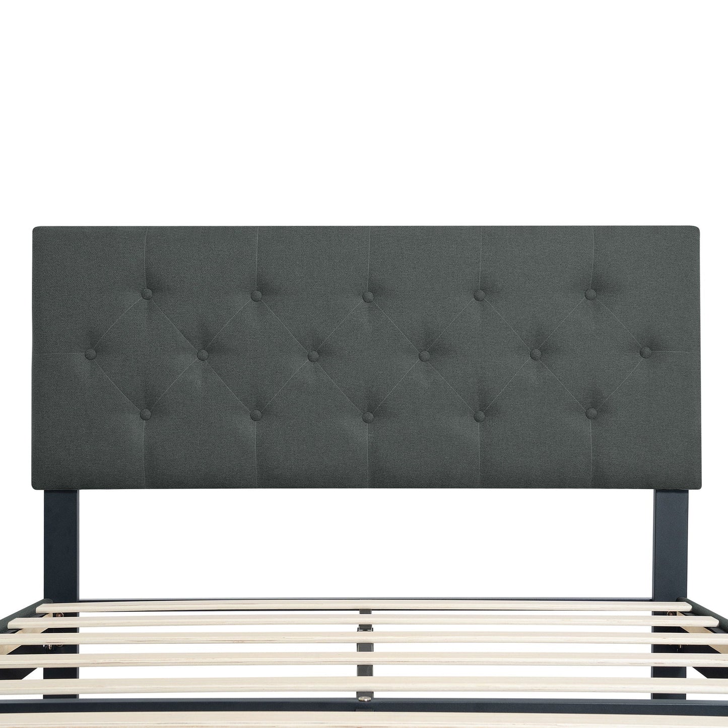 Modern Upholstered Platform Bed Frame With Button Tufted Fabric Headboard