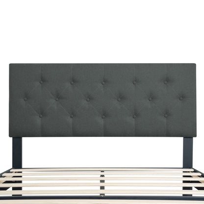 Modern Upholstered Platform Bed Frame With Button Tufted Fabric Headboard