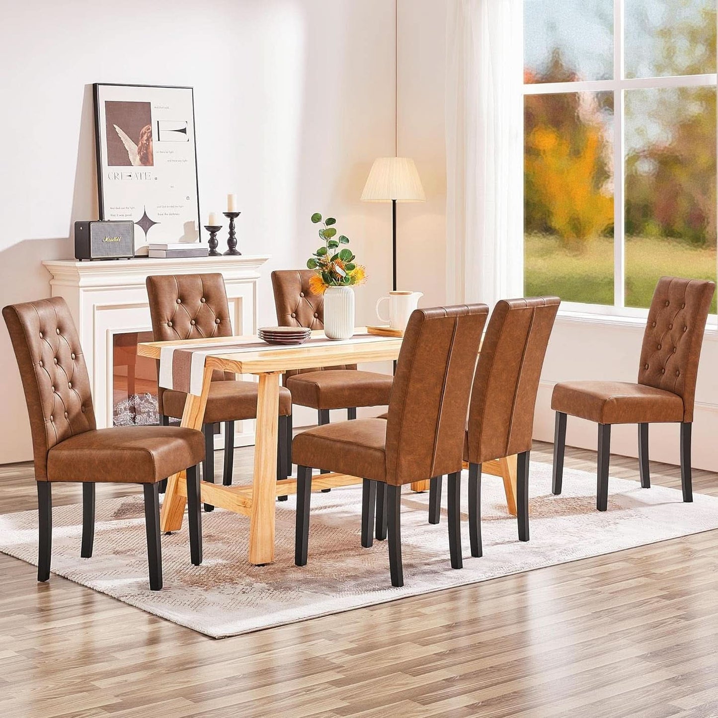 High Back Dining Chairs Set of 2 Retro Brown Parsons