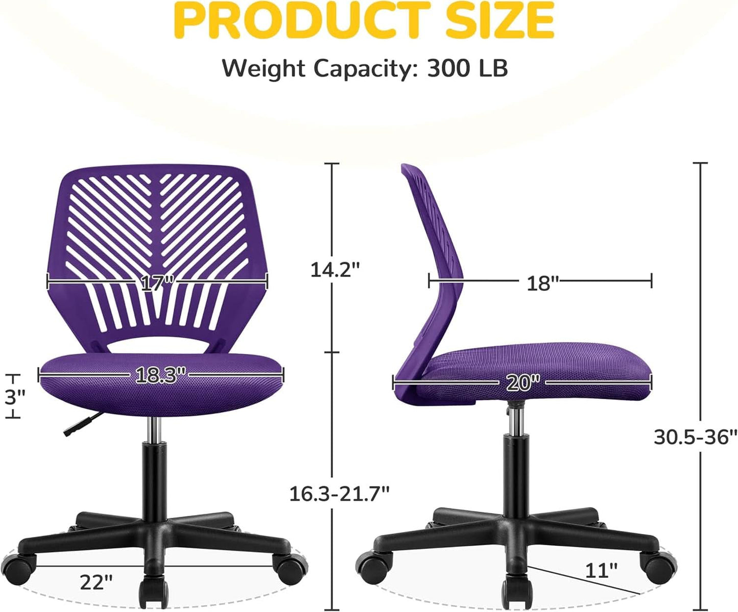 Purple Adjustable Desk Chair With Lumbar Support Swivel