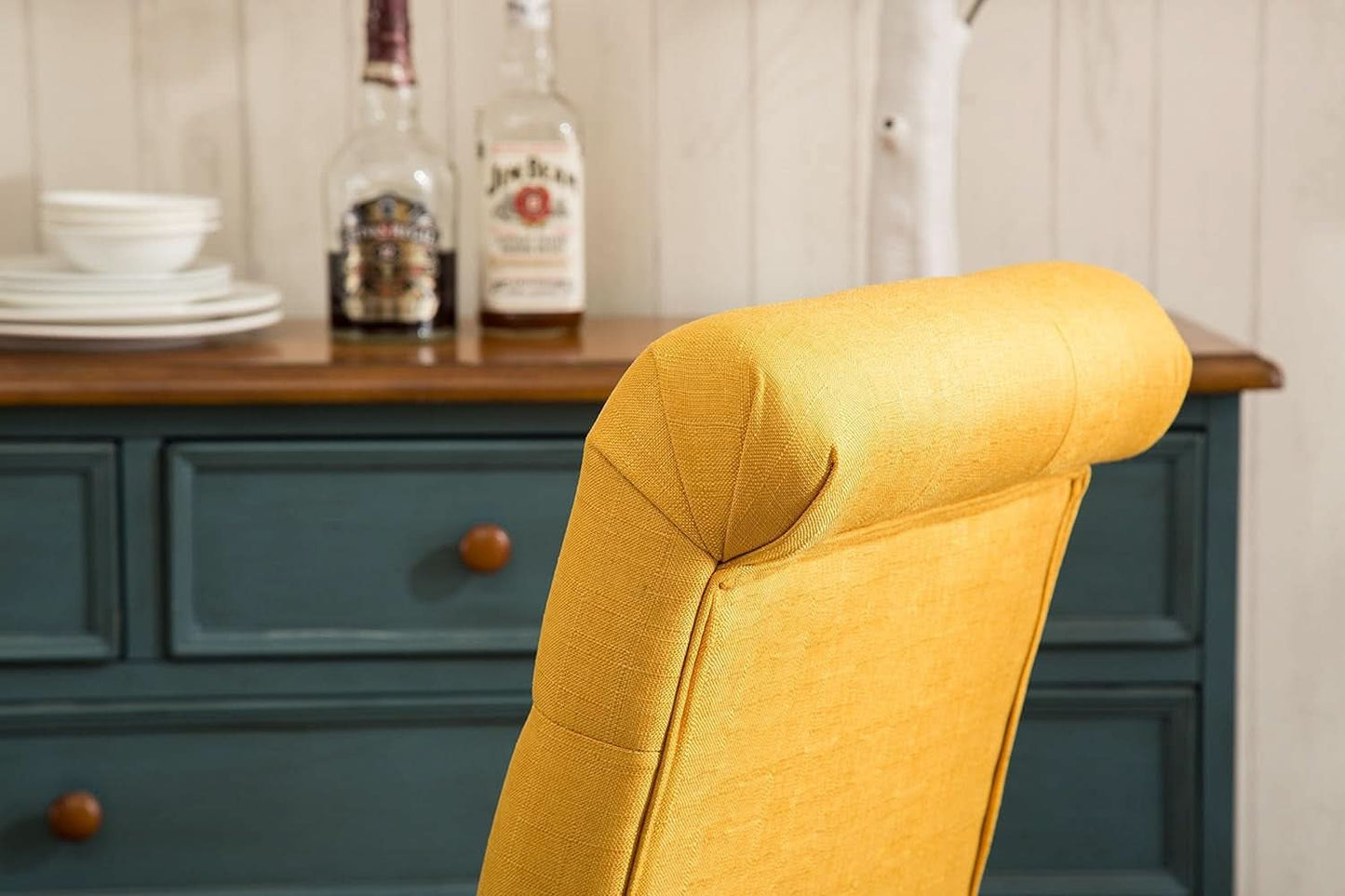 Solid Wood Tufted Parsons Yellow Dining Chair Set Of 2