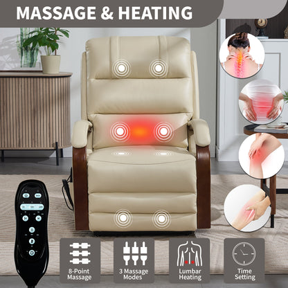 Lift Recliner Chair Power Chenille Beige Heat Massage 350lb