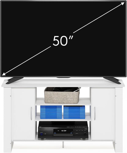50 Inch White TV Stand With Concealed Storage And Shelves