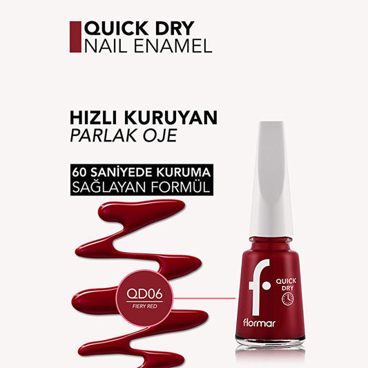 Flormar Quick Dry Nail Polish - Highly Pigmented, Long Lasting, 60-Second Drying Time