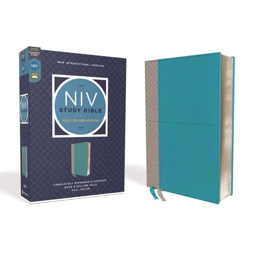 NIV Study Bible, Fully Revised Edition, Leathersoft, Teal/Gray, Red Letter, Comfort Print - Imitation Leather