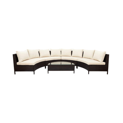Alora Premium 5-Piece All-Weather Half-Moon Outdoor Rattan Wicker Patio Sectional Sofa Furniture Set With Tempered Glass Table (SAK32615)