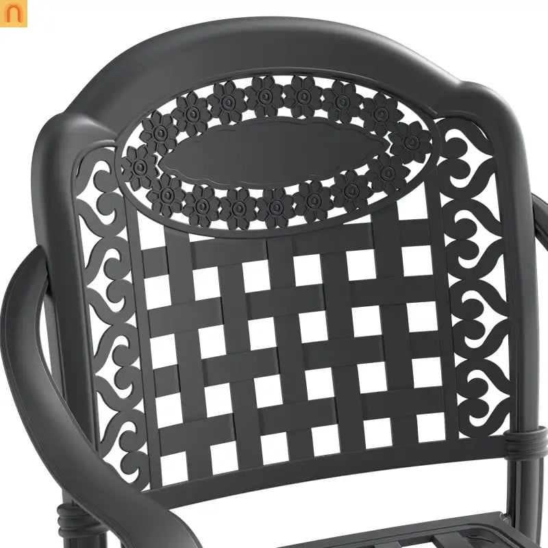 Outdoor Dining Set Cast Aluminum 5 Piece Stackable Black Blue Cushions